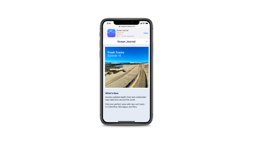Captura de tela do telefone com banner inteligente para iOS escrito "Visualização"