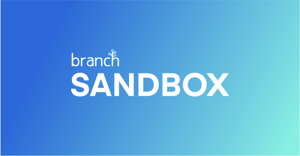 A blue gradient background with white text reading "Branch Sandbox"
