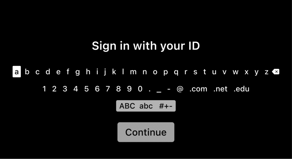 on-screen keyboard to sign in on your TV