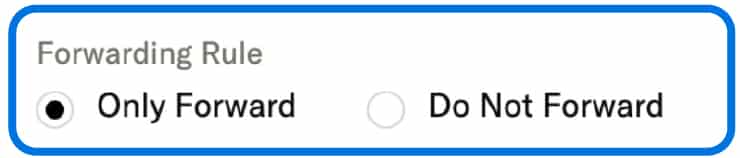 Three tabs appear, 'Rules,' 'Forwarding,' and 'User Sampling.' 'Forwarding' is selected.